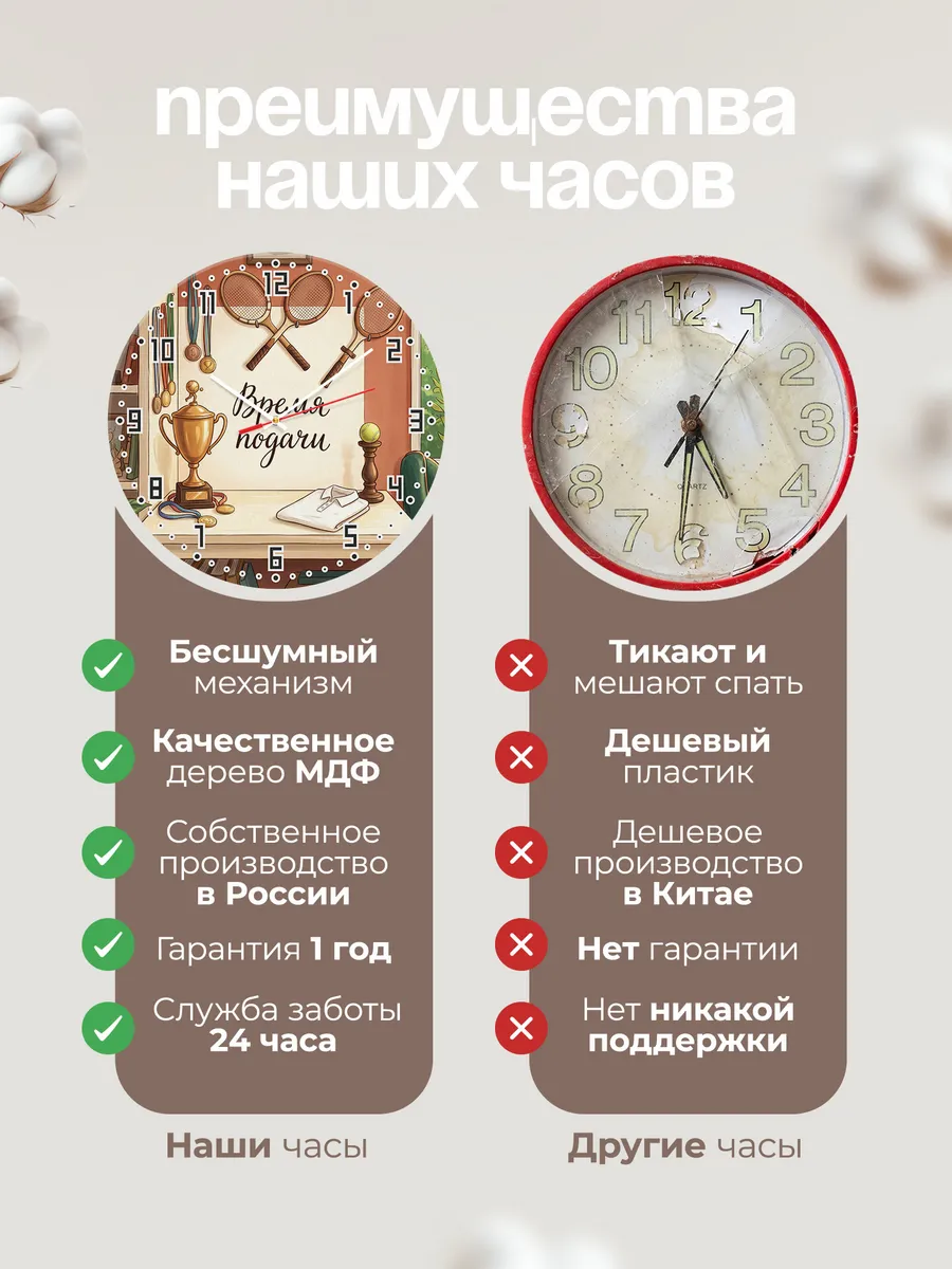 Часы настенные бесшумные Время подачи Теннис тренеру 33 см — фото 10