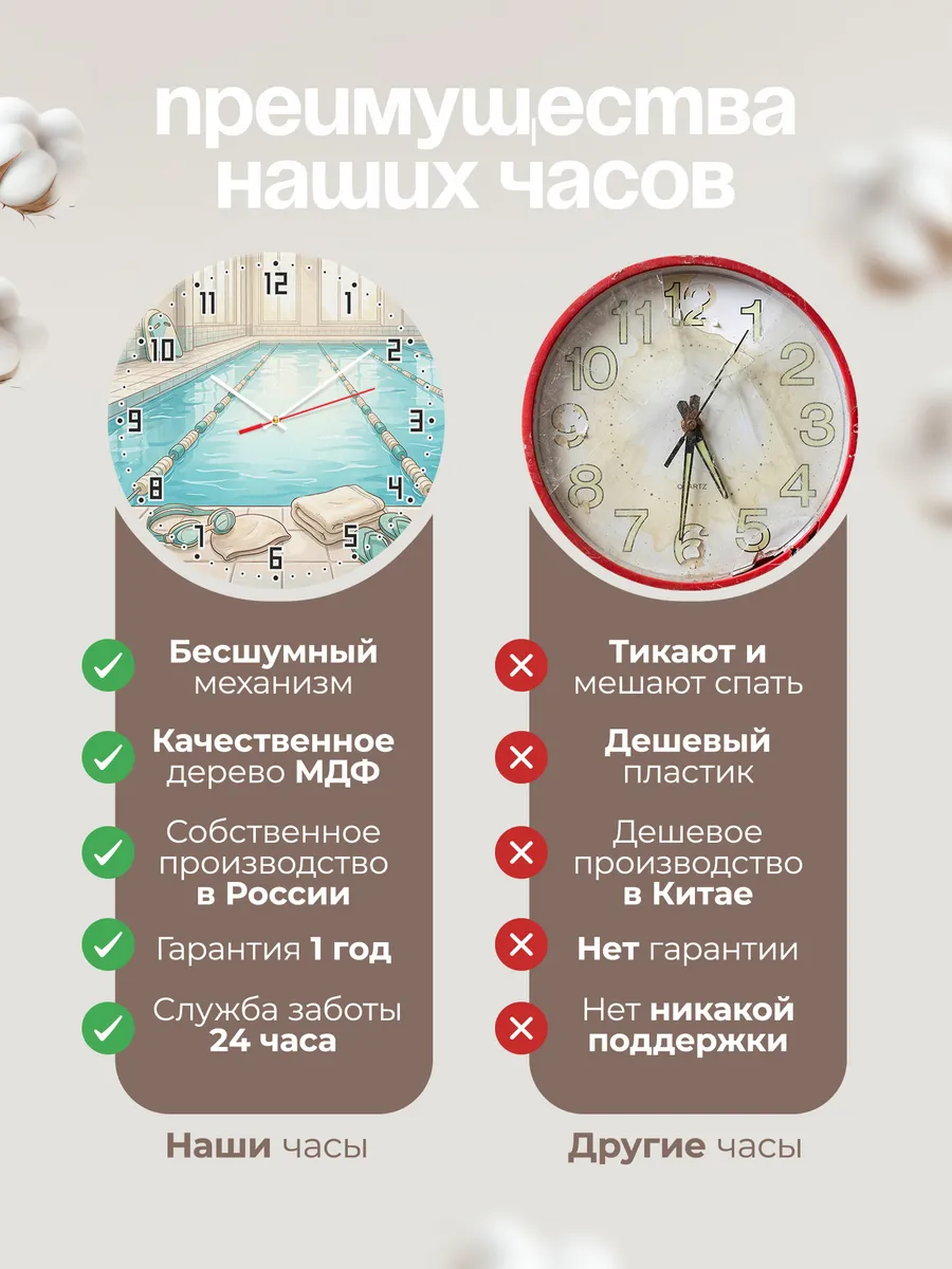 Часы настенные бесшумные Плавание бассейн пловцу 33 см — фото 10