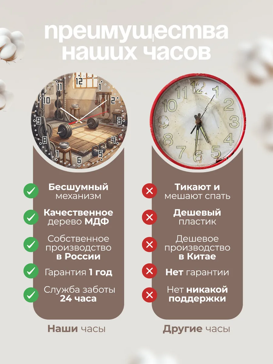 Часы настенные бесшумные Пауэрлифтинг подарок Тренеру 33 см — фото 10