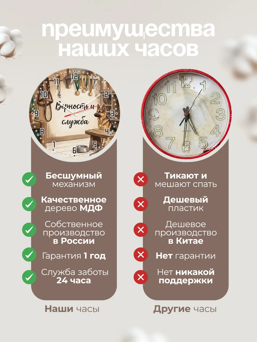 Часы настенные бесшумные Верность и служба кинологу 33 см — фото 10