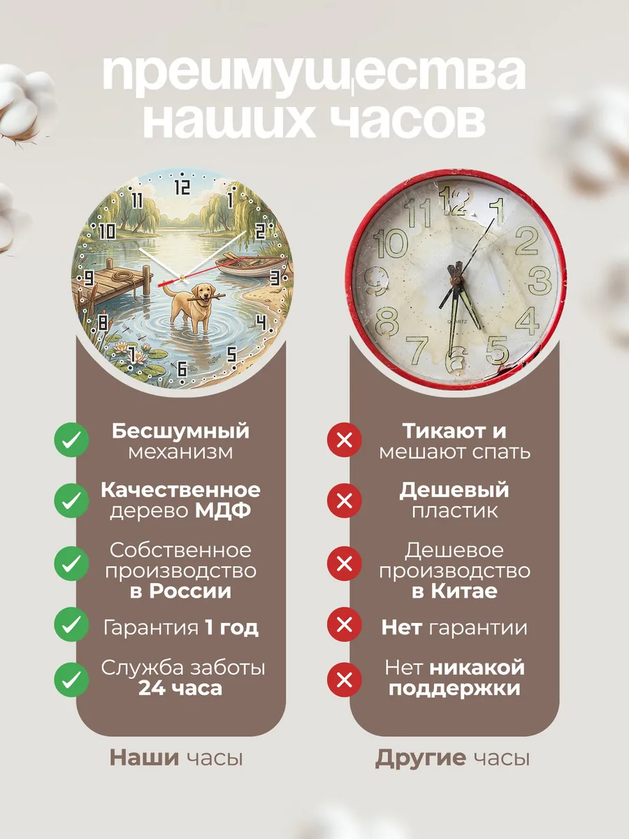 Часы настенные бесшумные Лабрадор на озере хозяину 33 см — фото 10