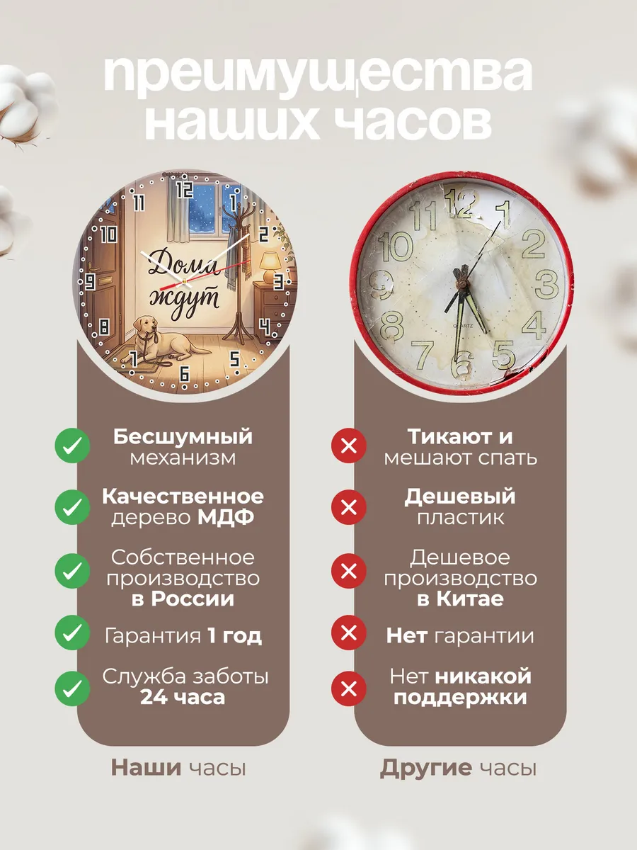 Часы настенные бесшумные Дома ждут подарок собачнику 33 см — фото 10