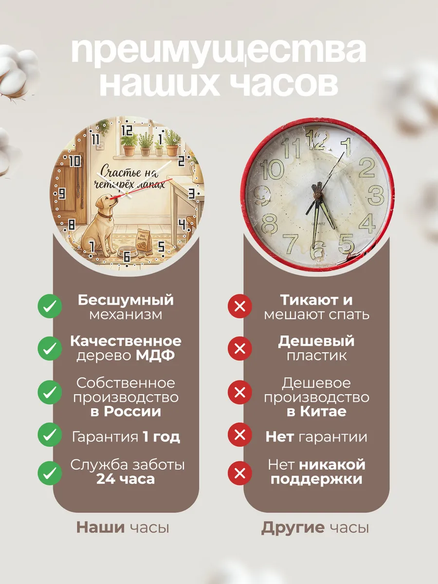 Часы настенные бесшумные Счастье на четырёх лапах маме 33 см — фото 10