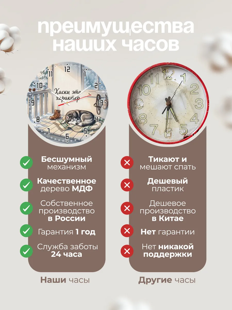 Часы настенные бесшумные Хаски это характер собачнику 33 см — фото 10