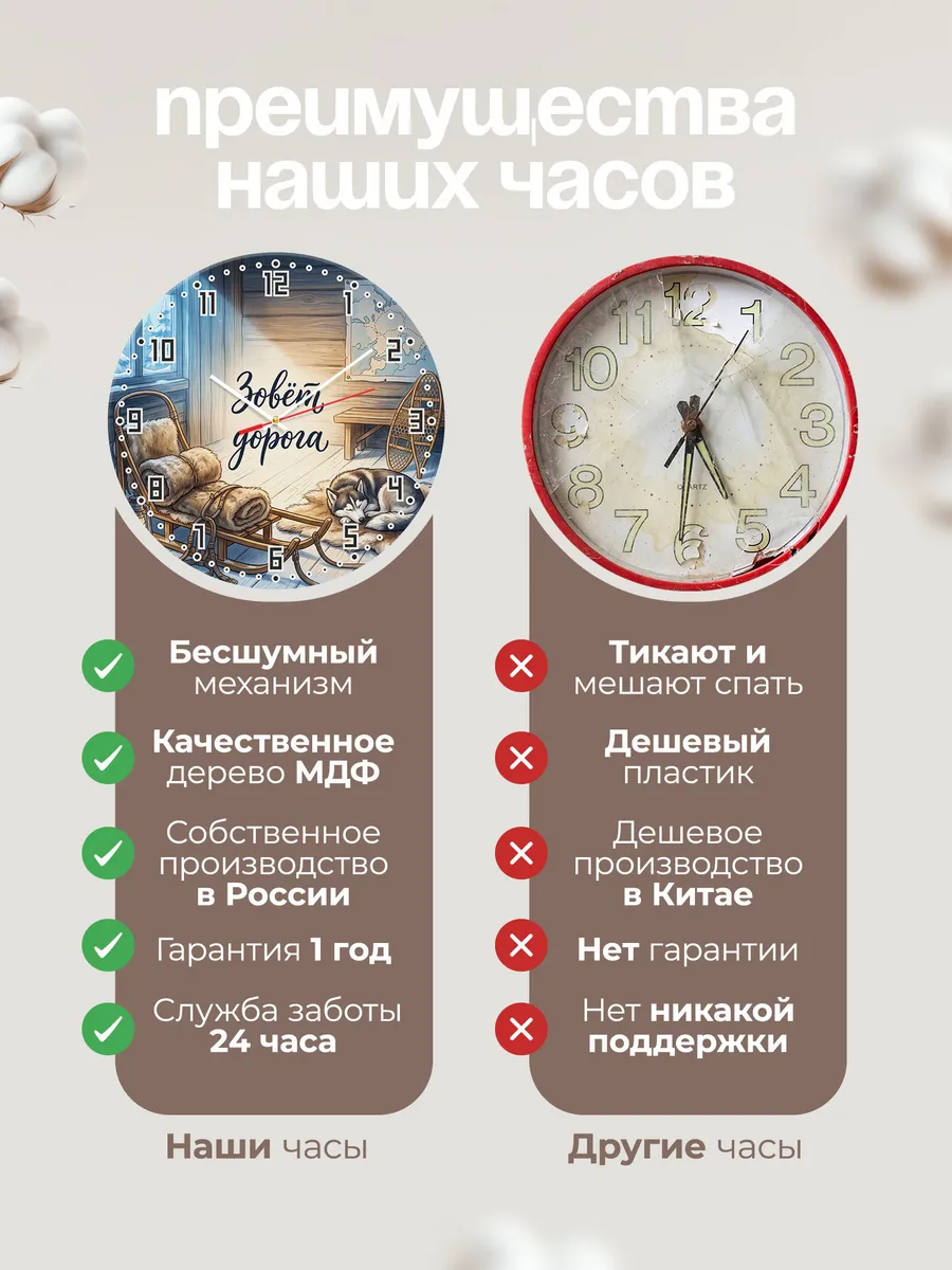 Часы настенные бесшумные Зовёт дорога Хаски туристу 33 см — фото 10