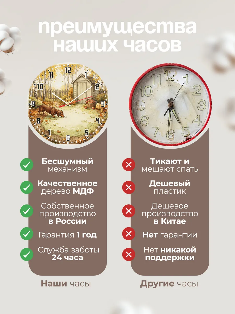 Часы настенные бесшумные Такса осенний сад владельцу 33 см — фото 10