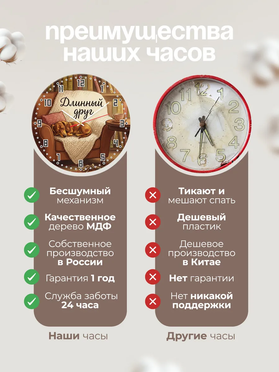 Часы настенные бесшумные Длинный друг Такса хозяину 33 см — фото 10