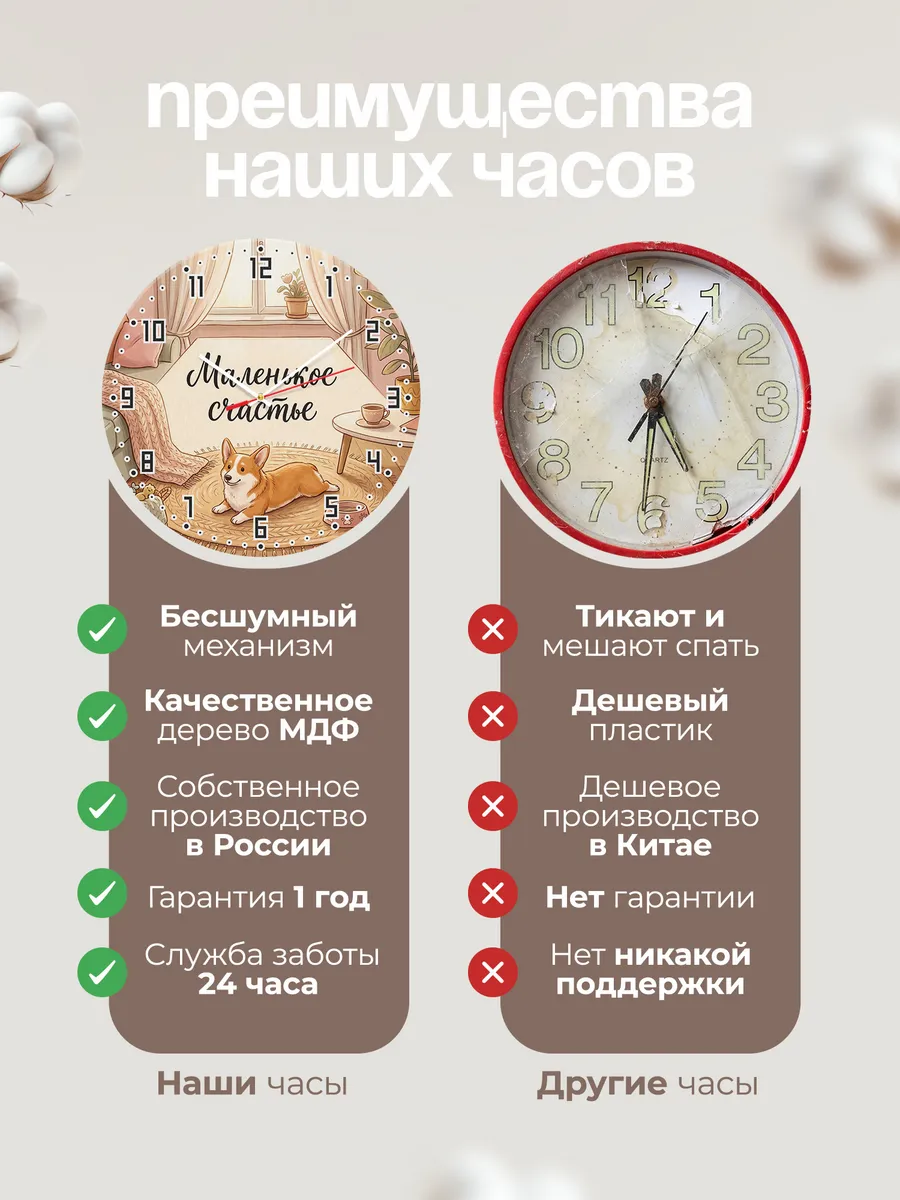 Часы настенные бесшумные Маленькое счастье Корги маме 33 см — фото 10
