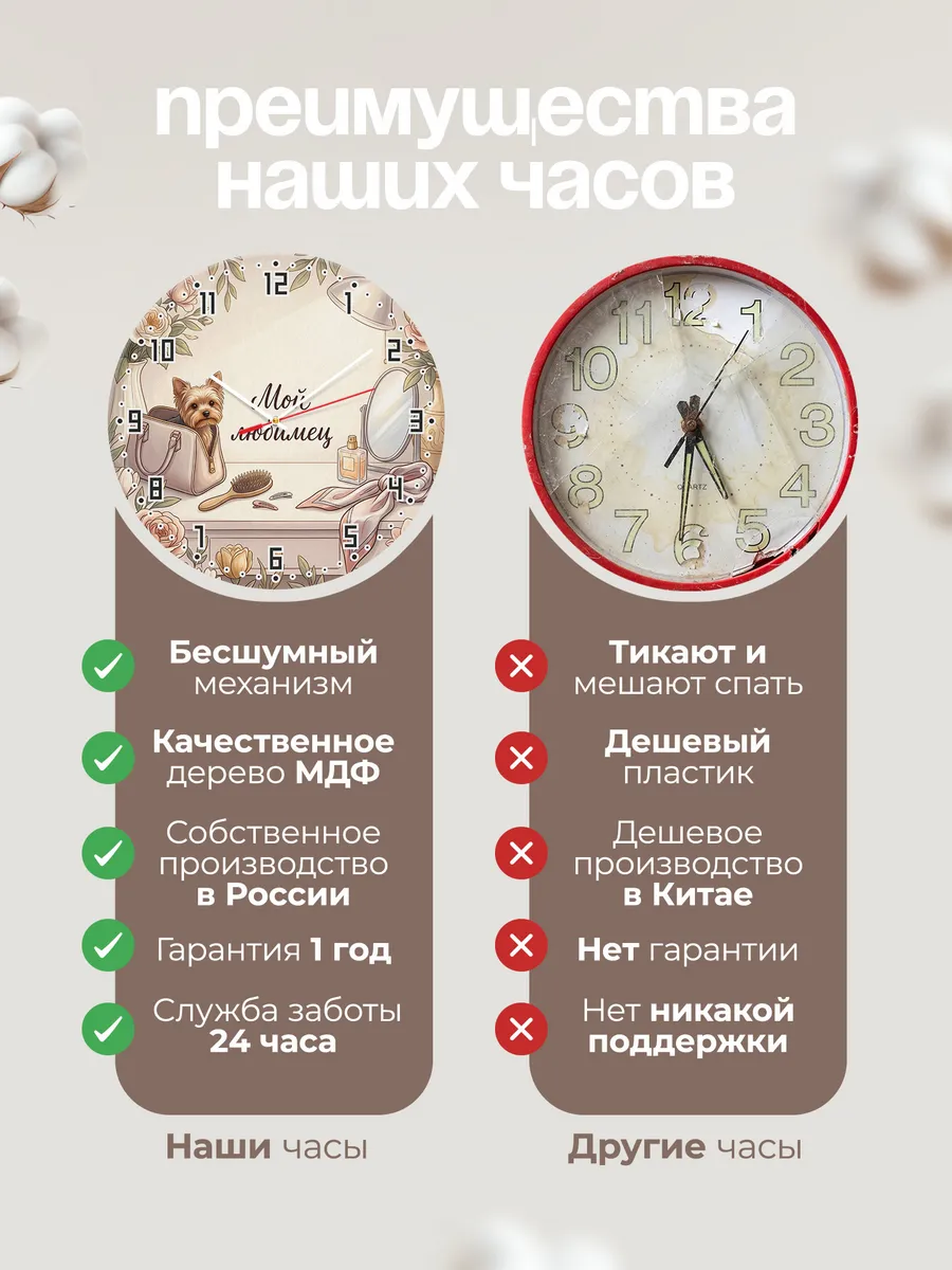 Часы настенные бесшумные Мой любимец Йорк подарок маме 33 см — фото 10