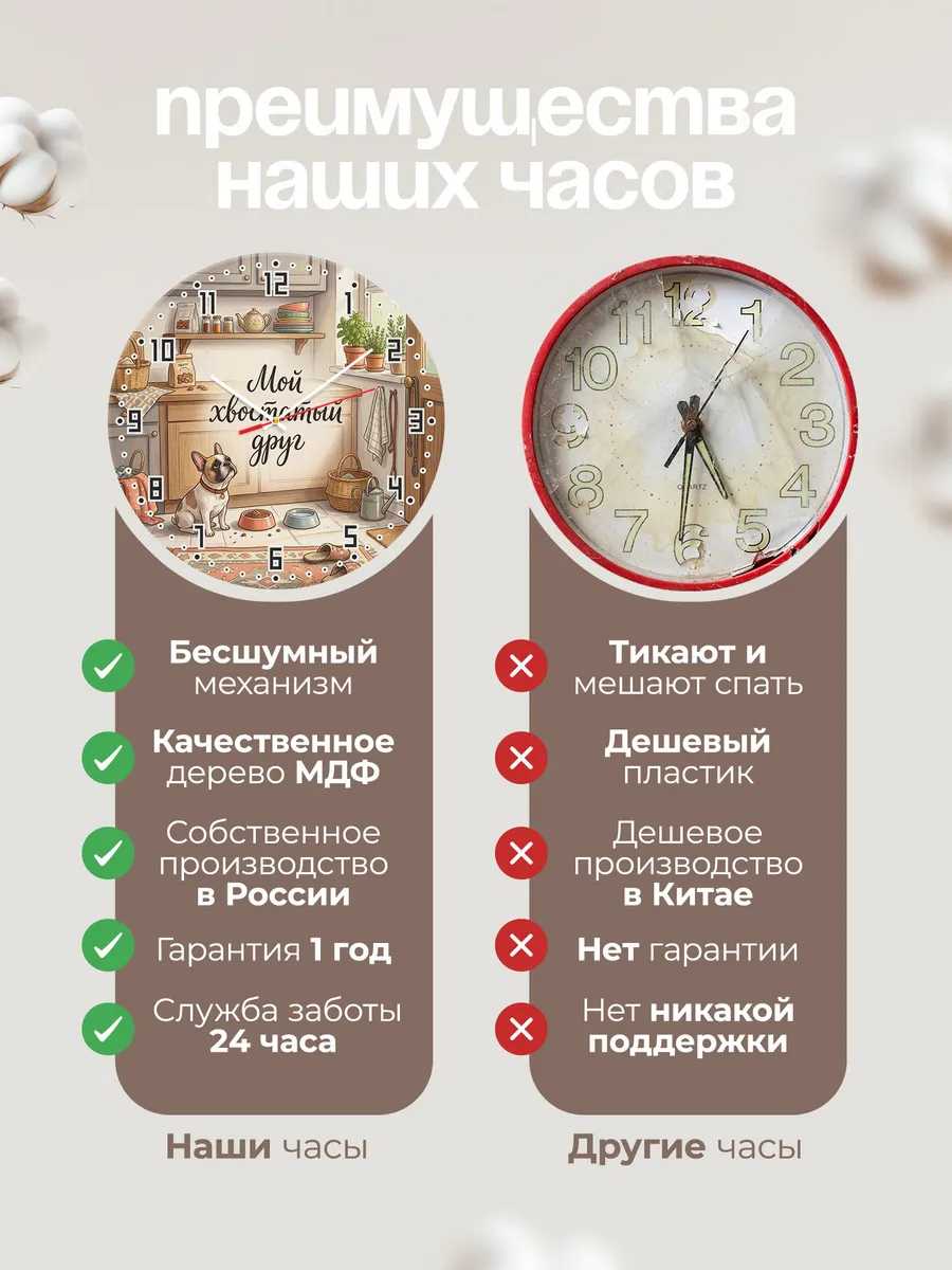 Часы настенные бесшумные Мой хвостатый друг хозяину 33 см — фото 10