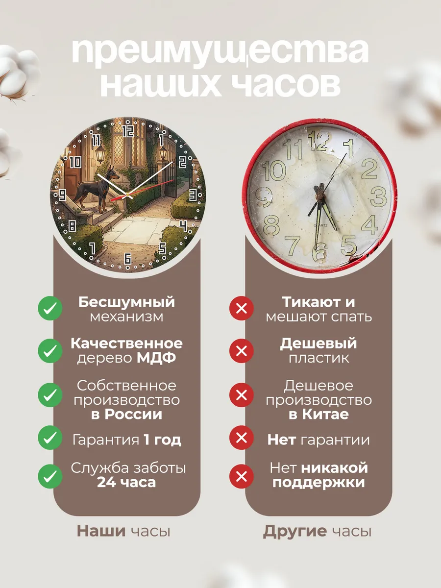 Часы настенные бесшумные Доберман подарок кинологу 33 см — фото 10