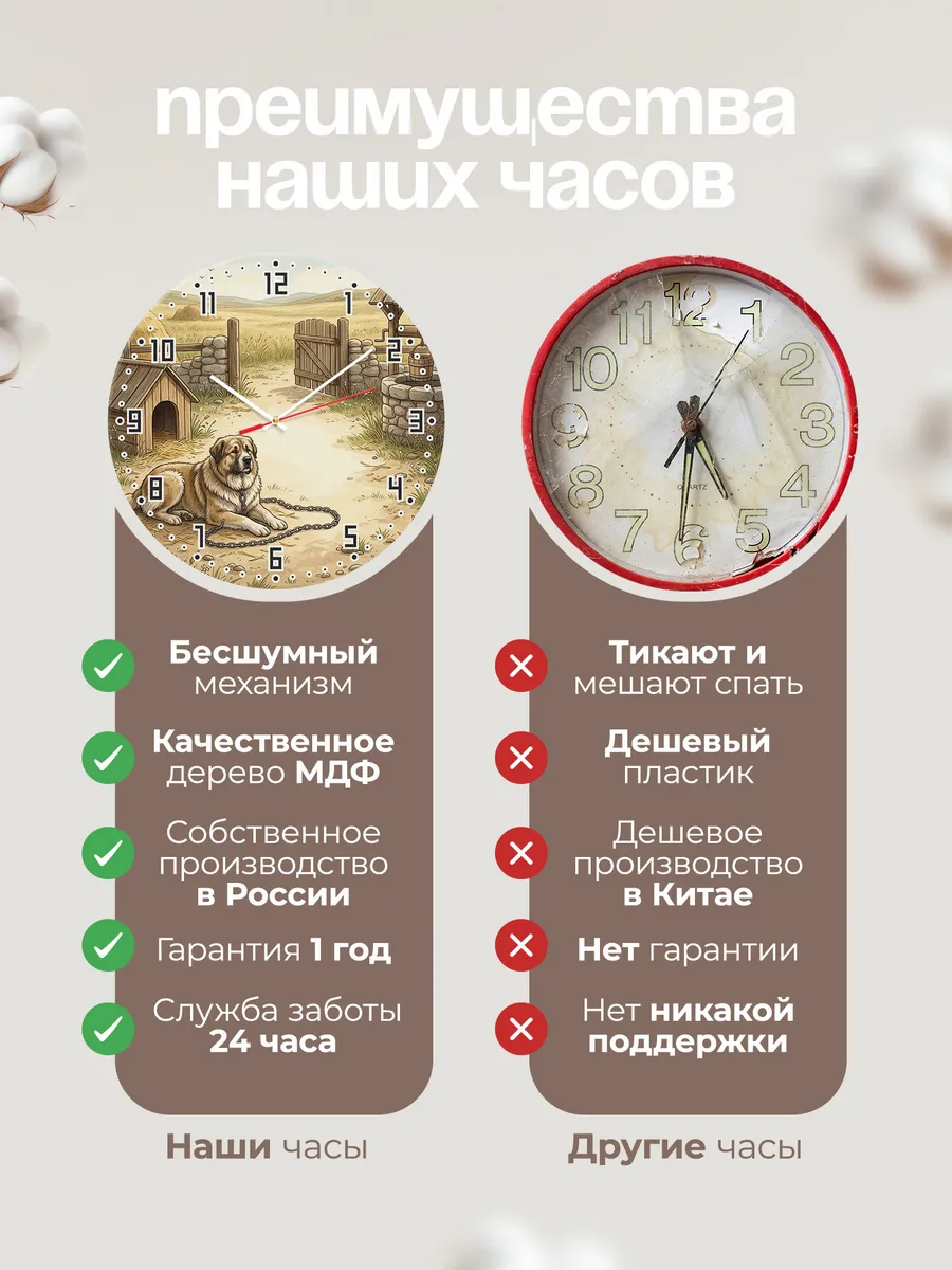 Часы настенные бесшумные Алабай подарок хозяину 33 см — фото 10