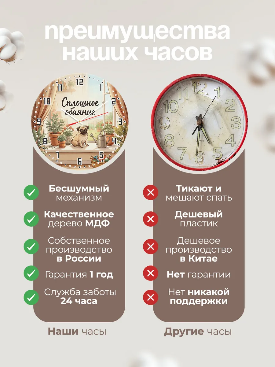 Часы настенные бесшумные Сплошное обаяние подарок маме 33 см — фото 10