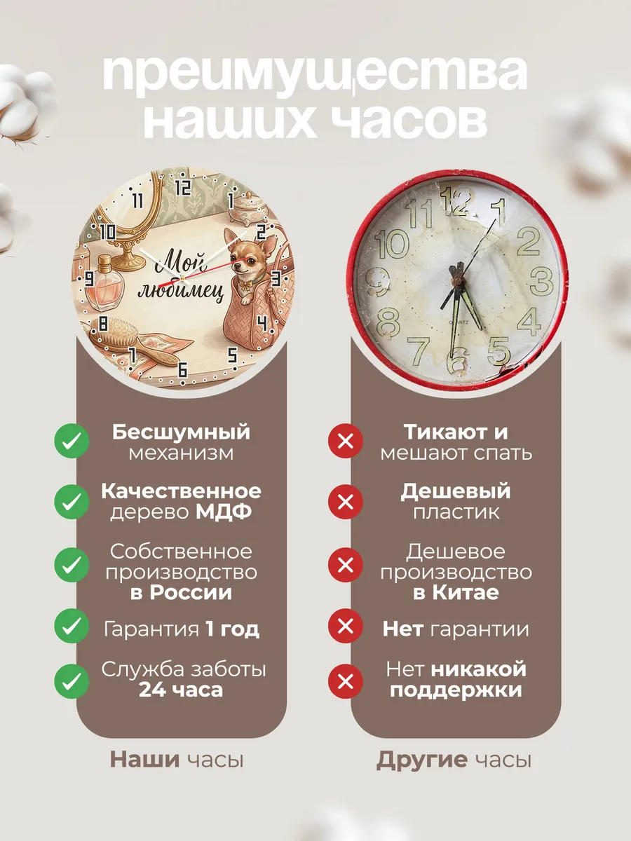 Часы настенные бесшумные Мой любимец Чихуахуа девушке 33 см — фото 10