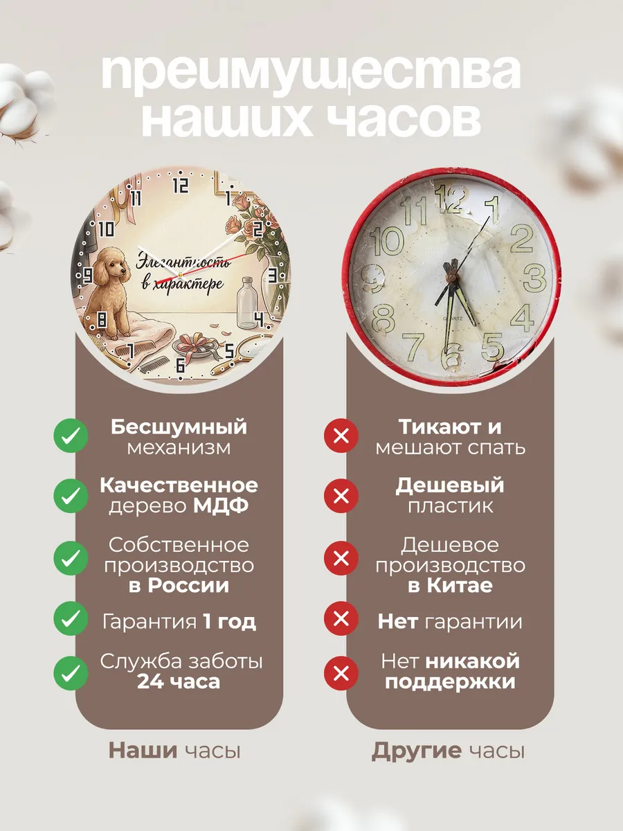 Часы настенные бесшумные Элегантность Пудель хозяйке 33 см — фото 10