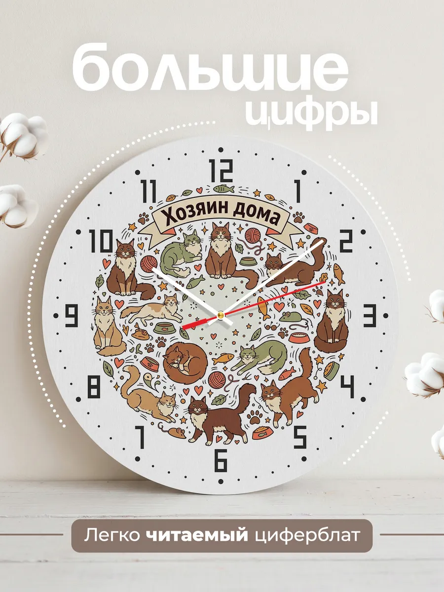 Часы настенные бесшумные Мейн Куны Хозяин дома подарок 33 см — фото 2