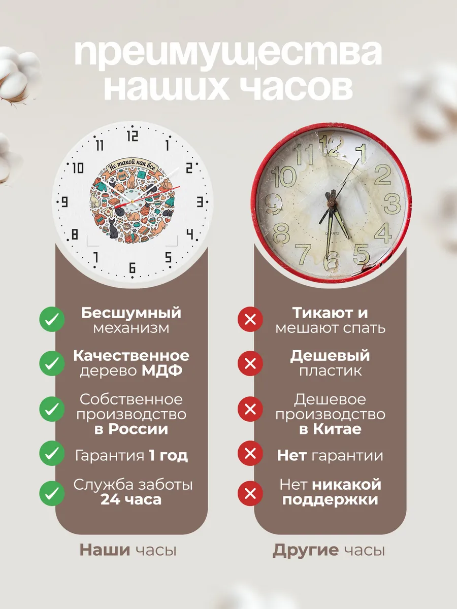 Часы настенные бесшумные Коты Сфинксы подарок детям 33 см — фото 10
