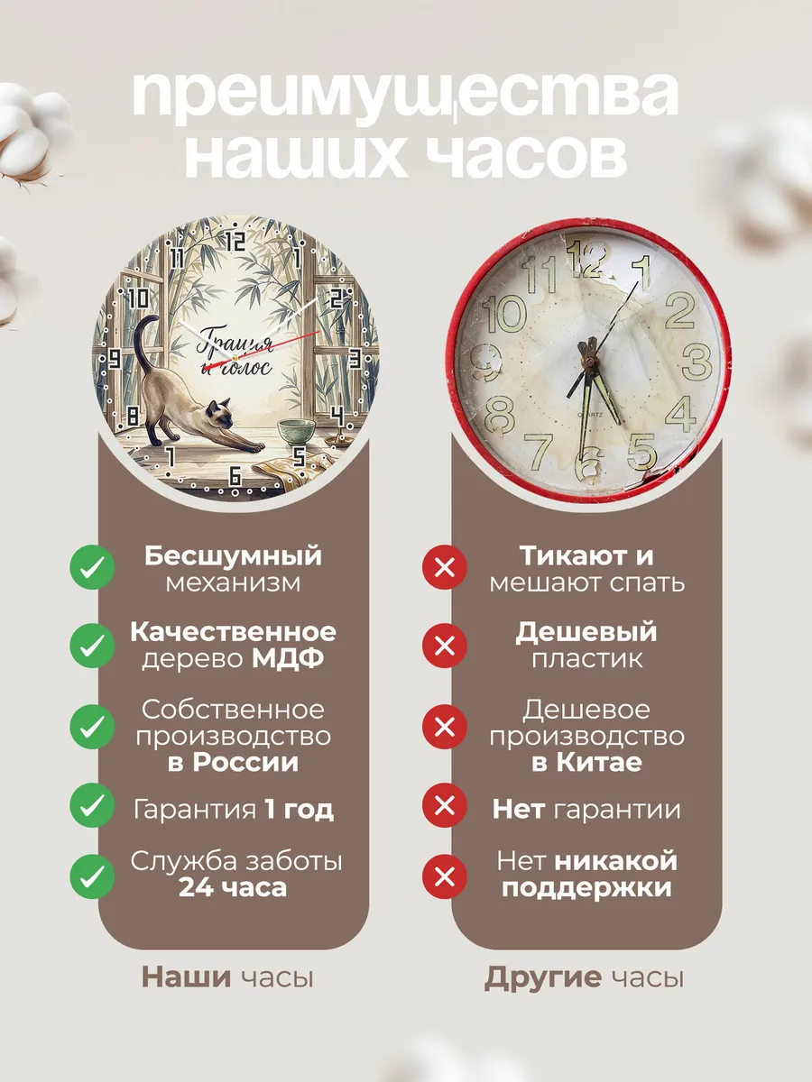 Часы настенные бесшумные Грация и голос кошатнице 33 см — фото 10
