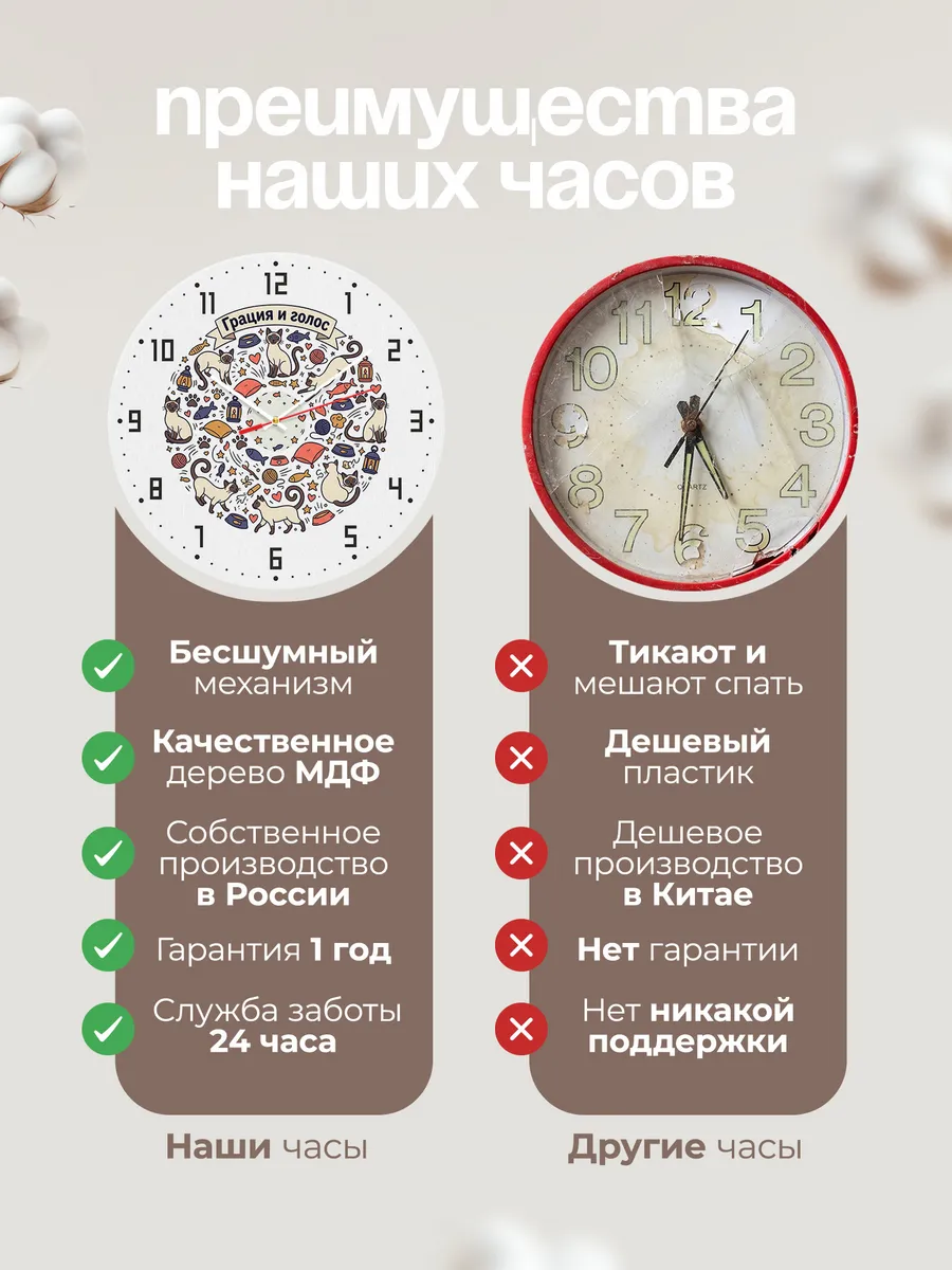 Часы настенные бесшумные Сиамские кошки подарок 33 см — фото 10
