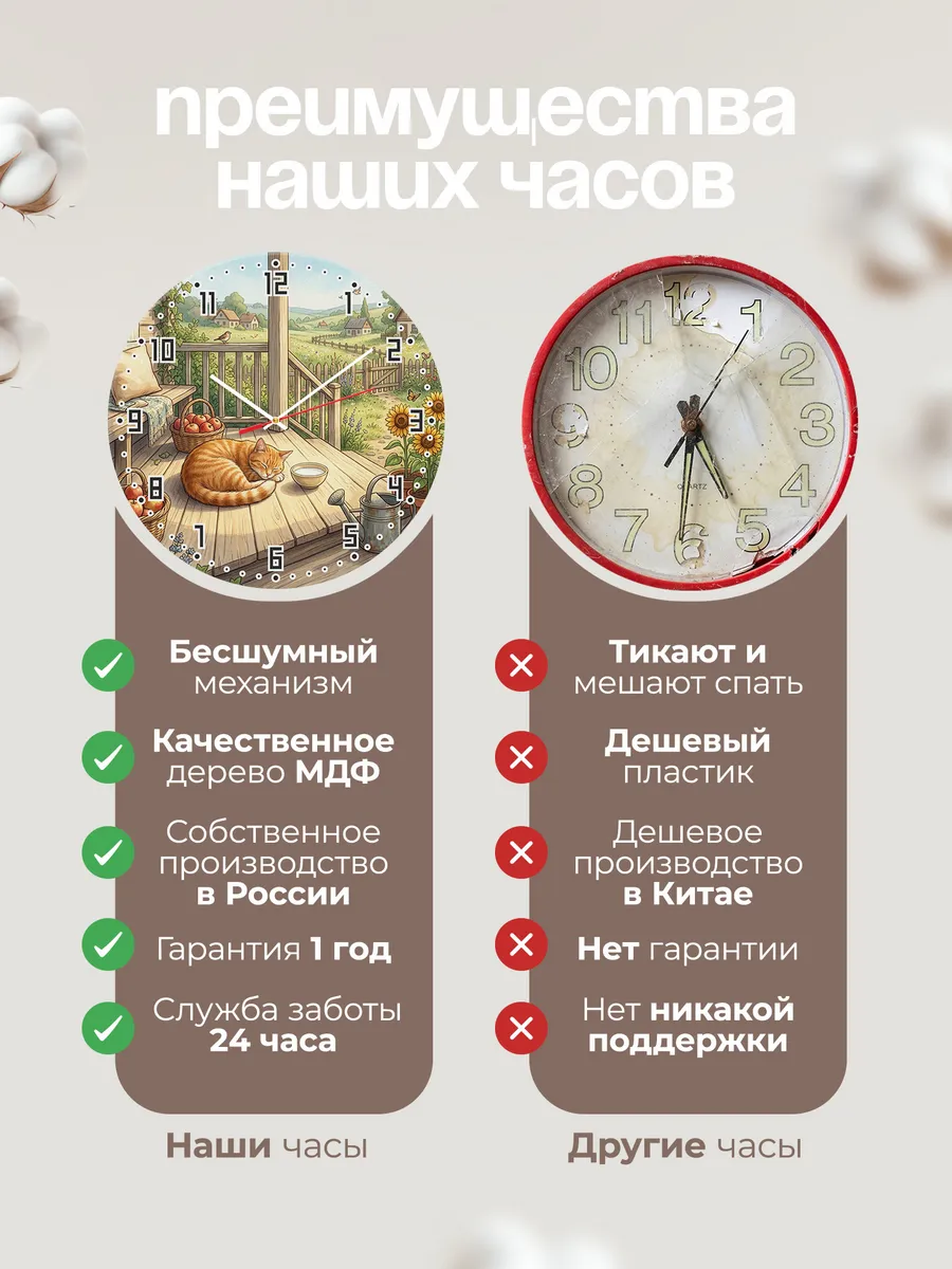 Часы настенные бесшумные Рыжий Кот подарок кошатнице 33 см — фото 10