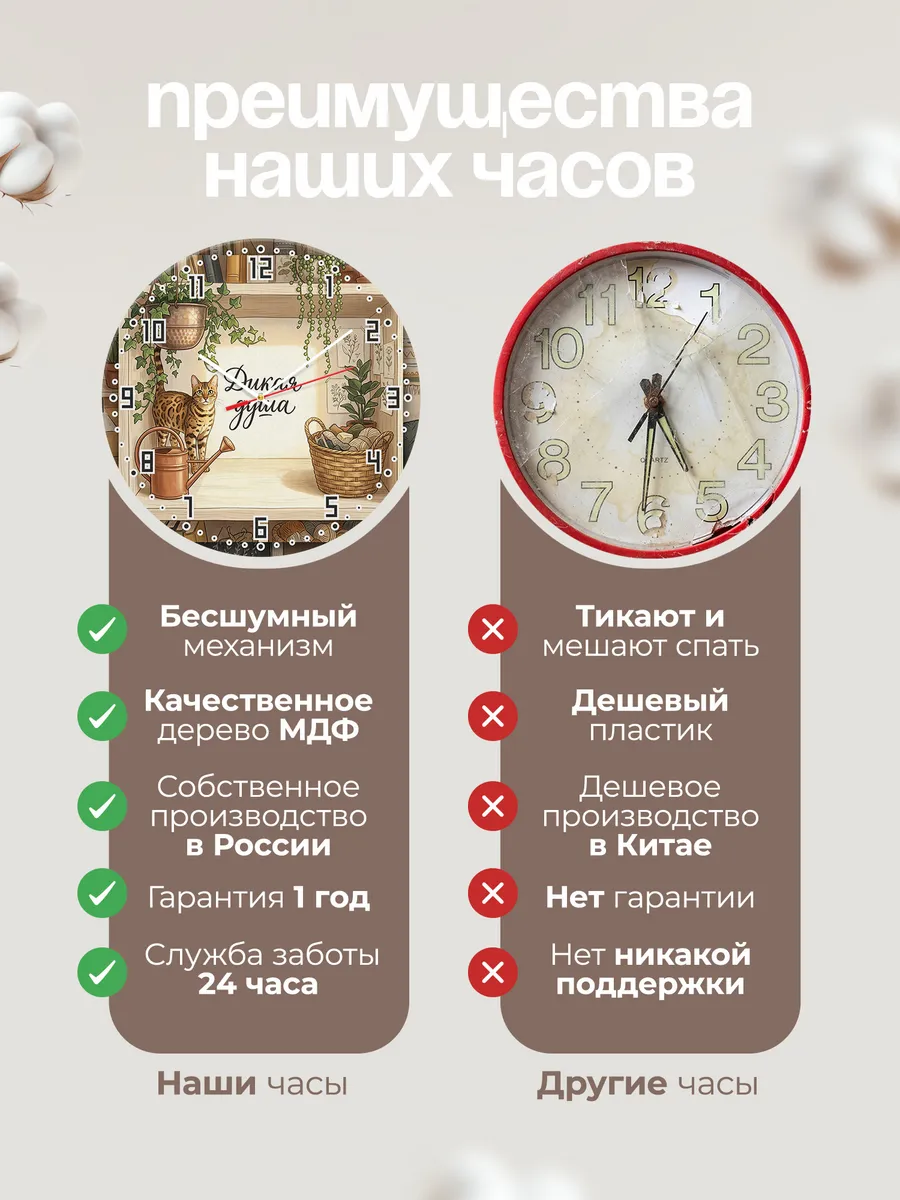 Часы настенные бесшумные Дикая душа подарок кошатнице 33 см — фото 10