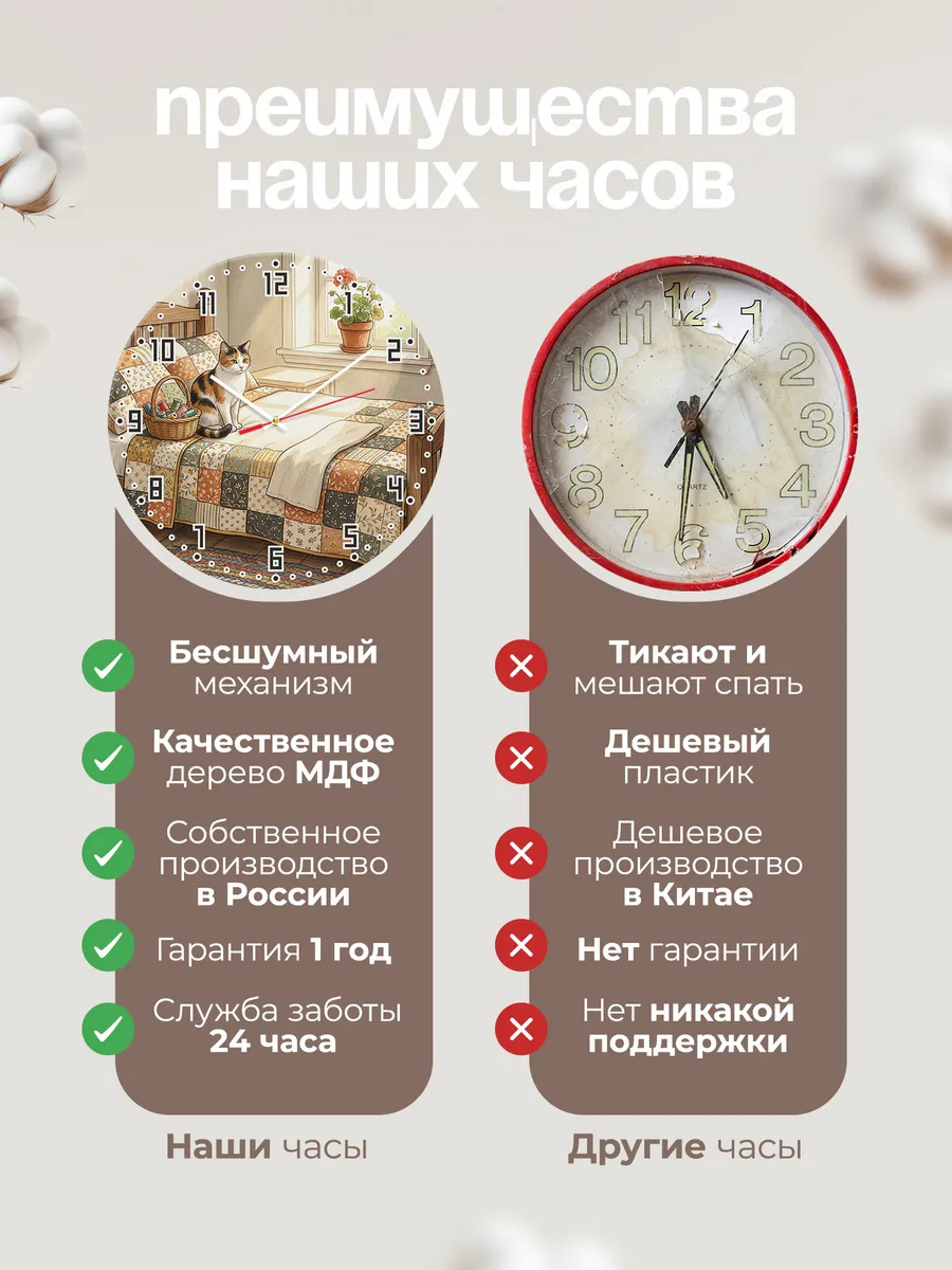 Часы настенные бесшумные Трёхцветная Кошка маме 33 см — фото 10