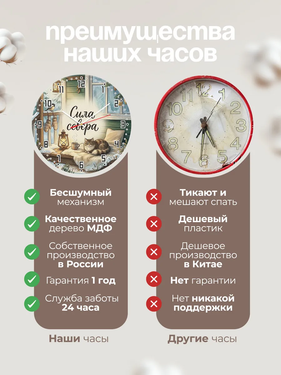 Часы настенные бесшумные Сила севера Кошка мужчине 33 см — фото 10