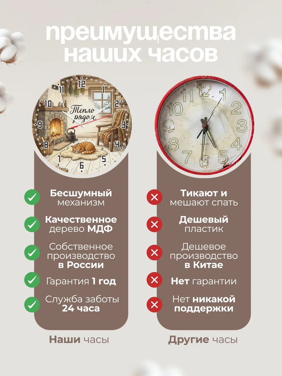 Часы настенные бесшумные Тепло рядом Лесная Кошка маме 33 см — фото 10