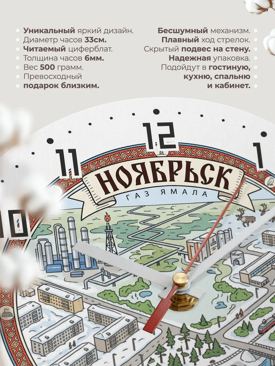Часы настенные бесшумные Ноябрьск 33 см — фото 11