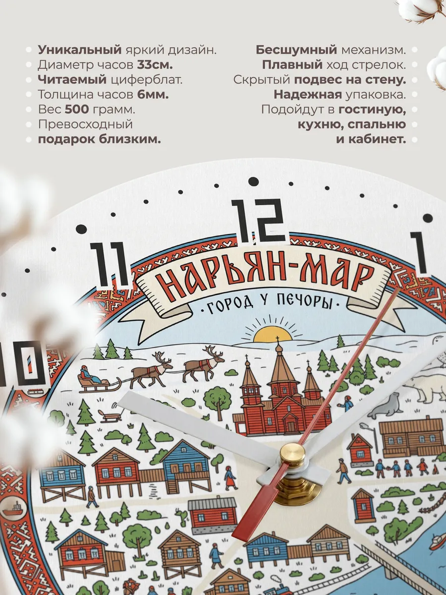Часы настенные бесшумные Нарьян-мар 33 см — фото 11