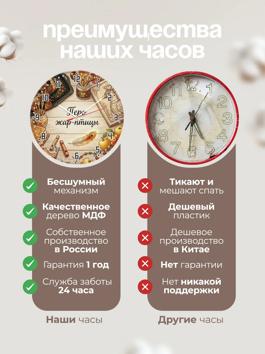 Часы настенные бесшумные Перо жар-птицы 33 см — фото 10