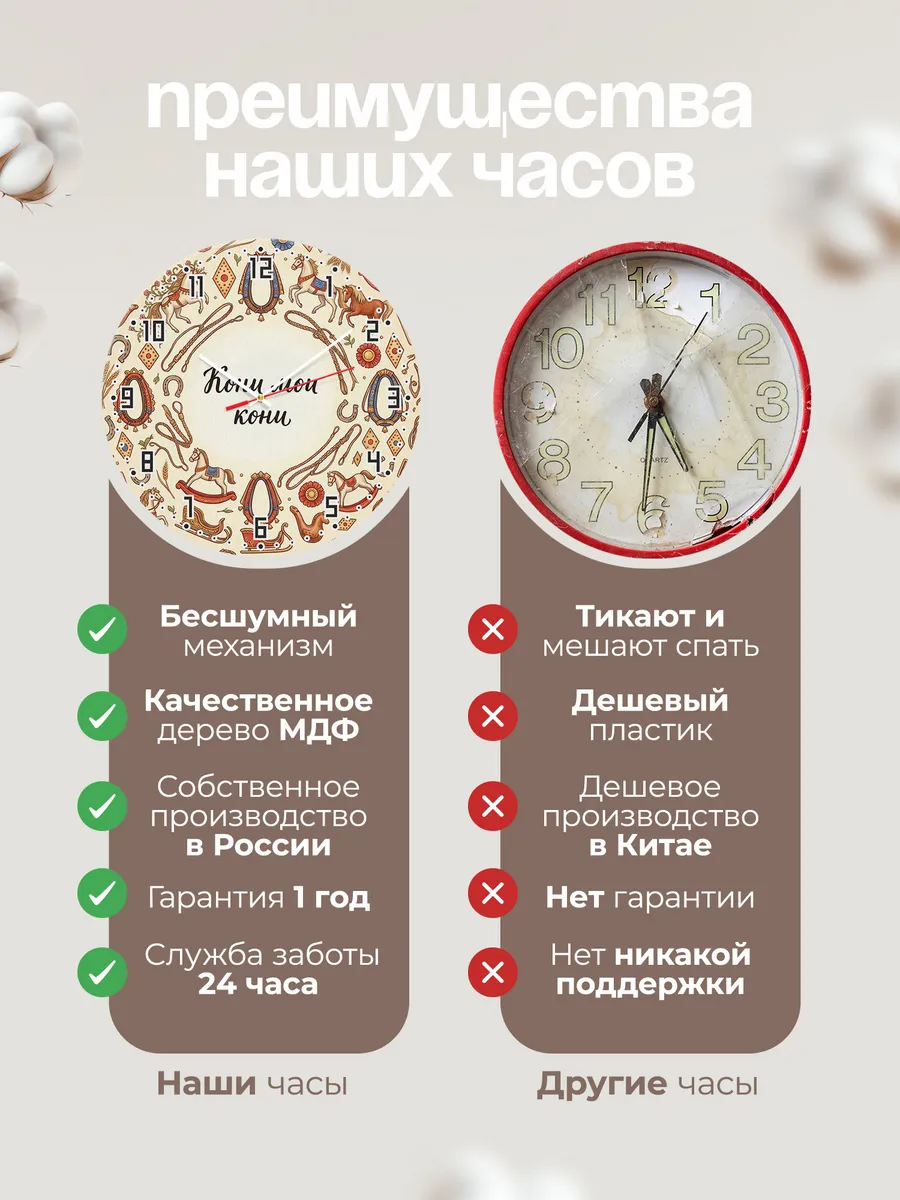 Часы настенные бесшумные Кони мои кони 33 см — фото 10