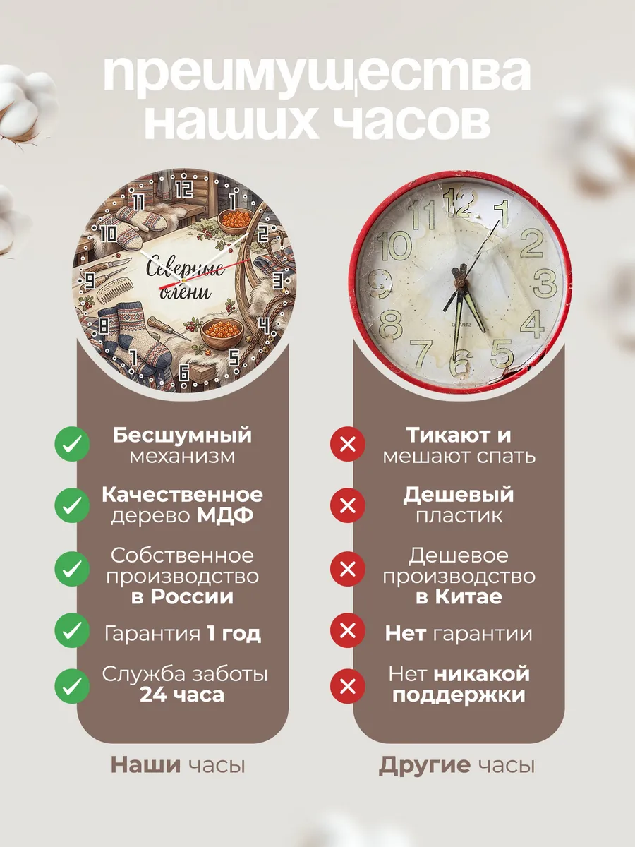 Часы настенные бесшумные Северные олени 33 см — фото 10