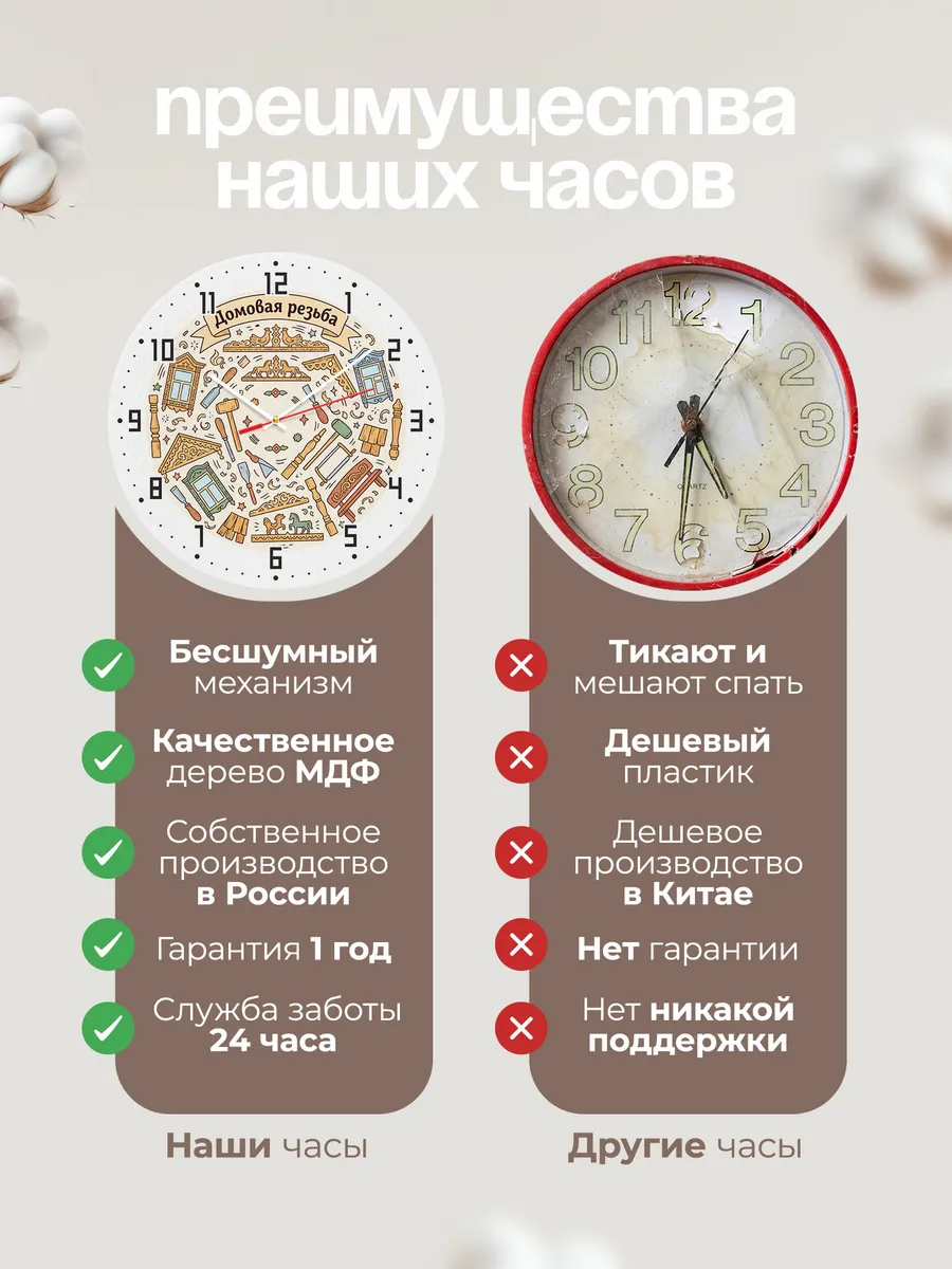 Часы настенные бесшумные Домовая резьба 33 см — фото 10