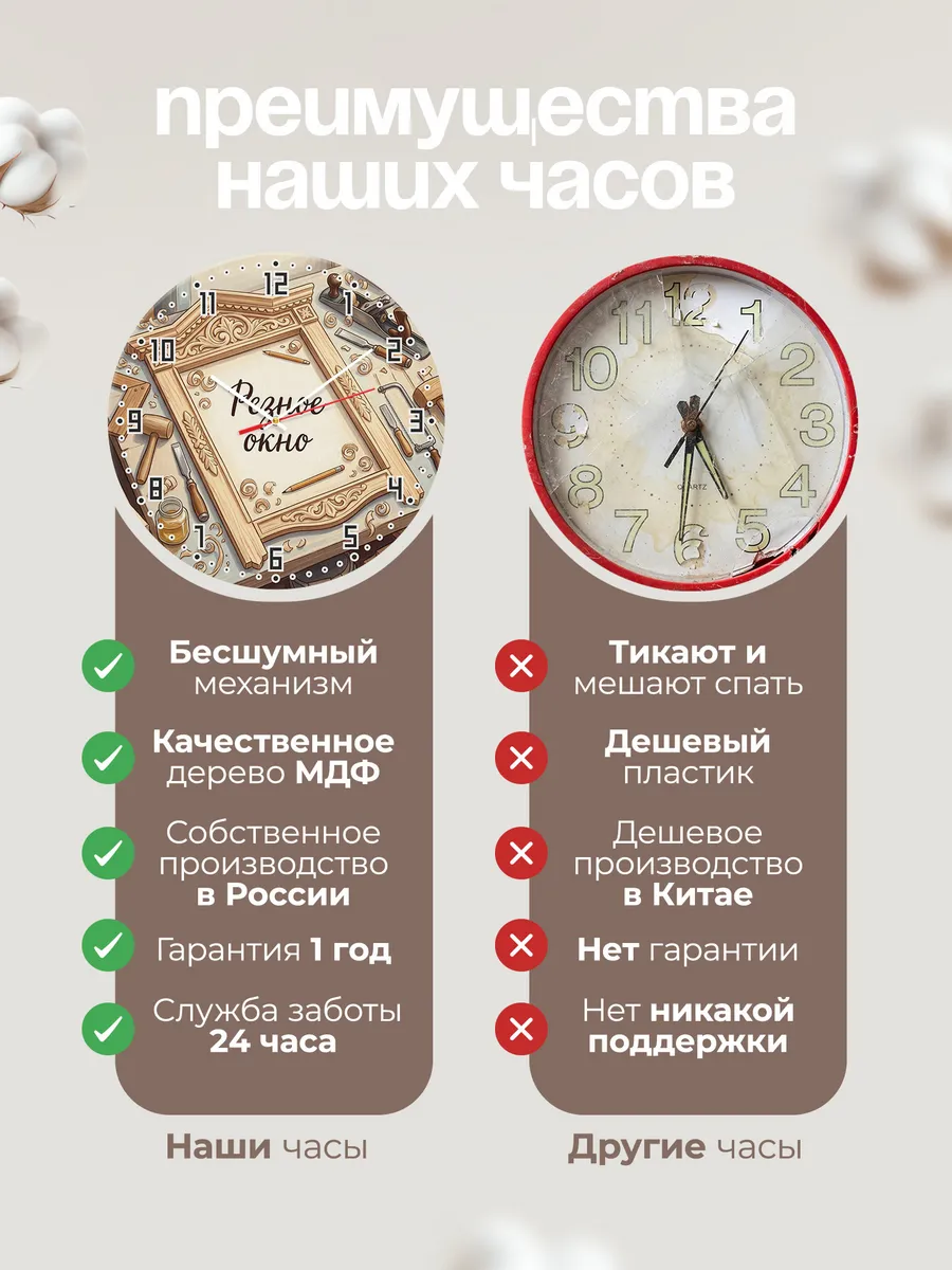 Часы настенные бесшумные Резное окно 33 см — фото 10