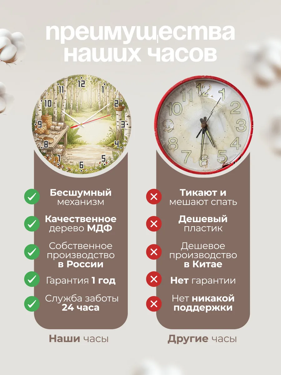 Часы настенные бесшумные Береста 33 см — фото 10
