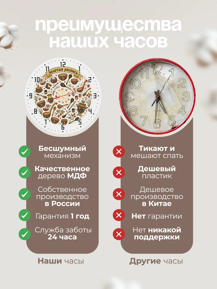Часы настенные бесшумные Золотая роспись 33 см — фото 10