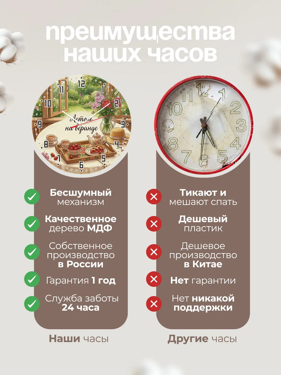 Часы настенные бесшумные Летом на веранде 33 см — фото 10