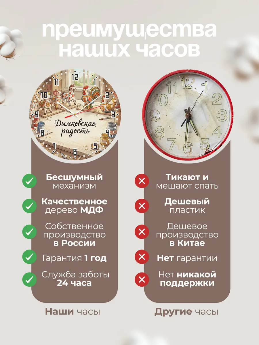 Часы настенные бесшумные Дымковская радость 33 см — фото 10
