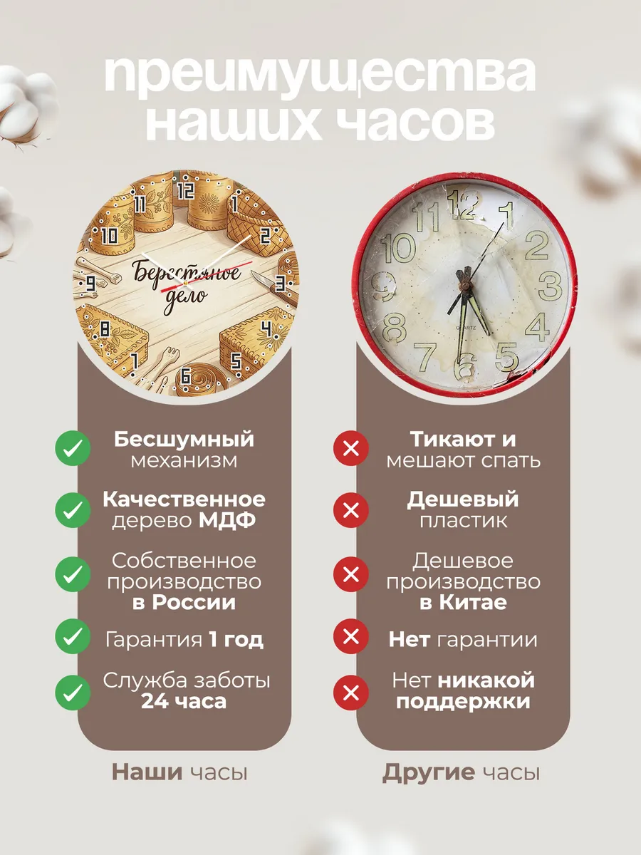Часы настенные бесшумные Берестяное дело 33 см — фото 10