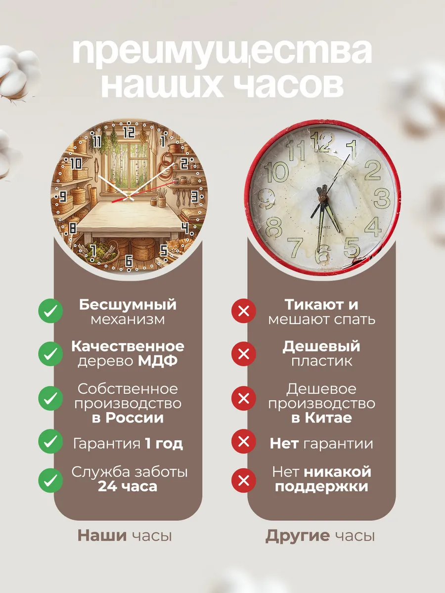Часы настенные бесшумные Береста 33 см — фото 10