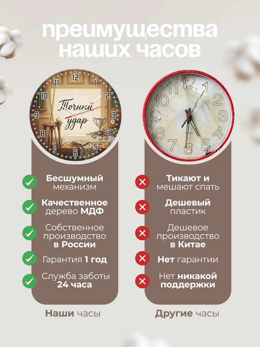 Часы настенные бесшумные Точный удар Бильярд тренеру 33 см — фото 10