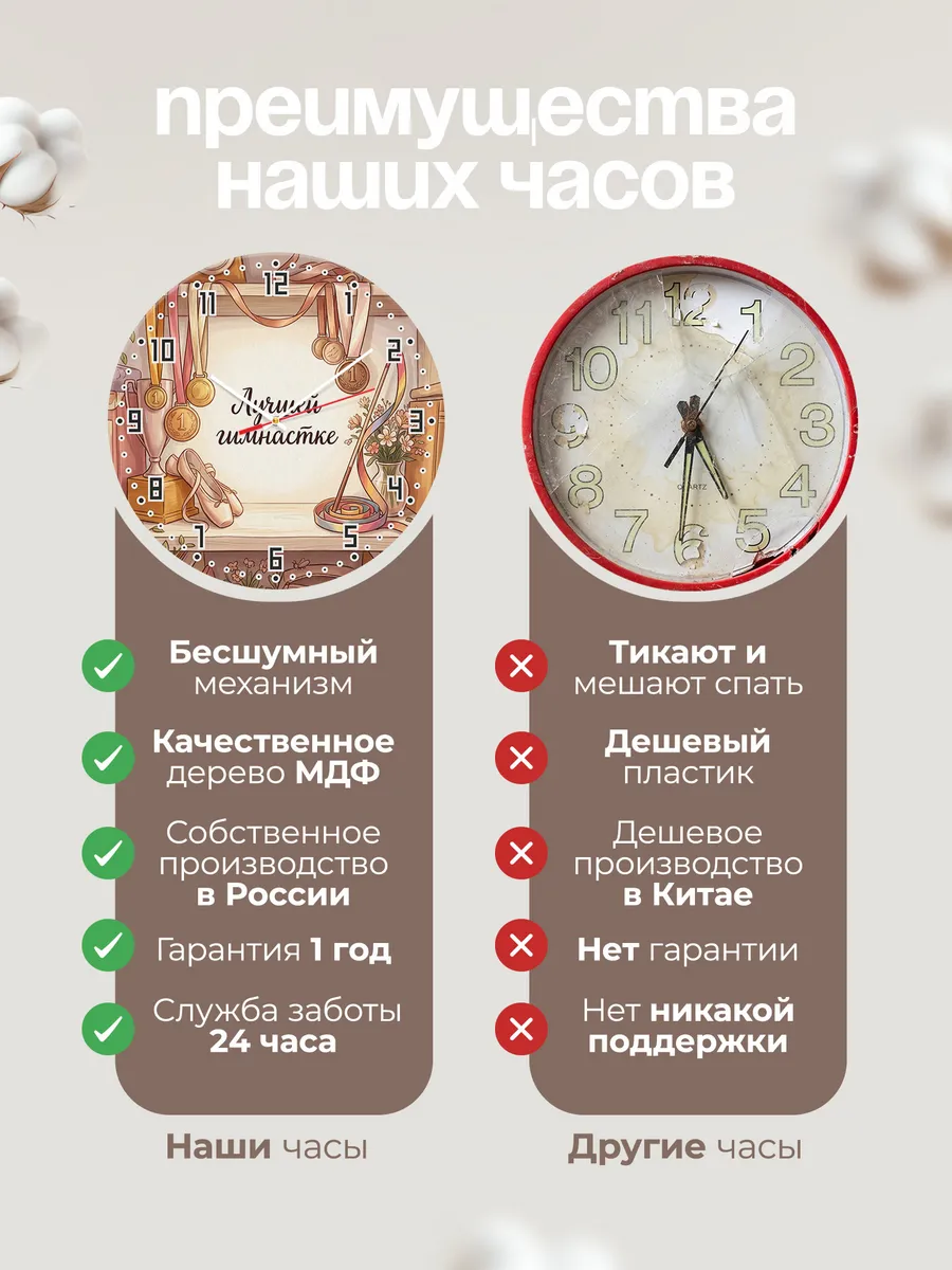 Часы настенные бесшумные Лучшей Гимнастке подарок 33 см — фото 10