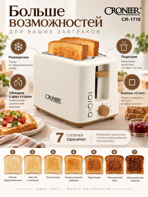 Cronier Тостер бежевый, бежевый, фото 3