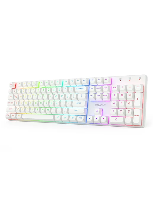 Redragon Redragon K710 Wireless Typewriter Mechanical Gaming Keyboard, Bluetooth/2.4Ghz/Wired, RGB LED Backlit, Blue Switch - Clicky, Rechargeable, Solid Metal Panel, Round Keycaps, White