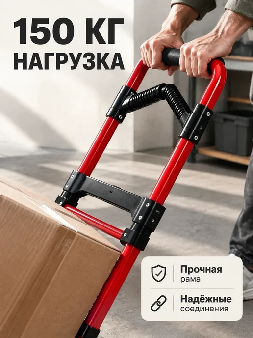 Тележка Сверхпрочная Нагрузка 150 кг. Красная, 150 кг, фото 2