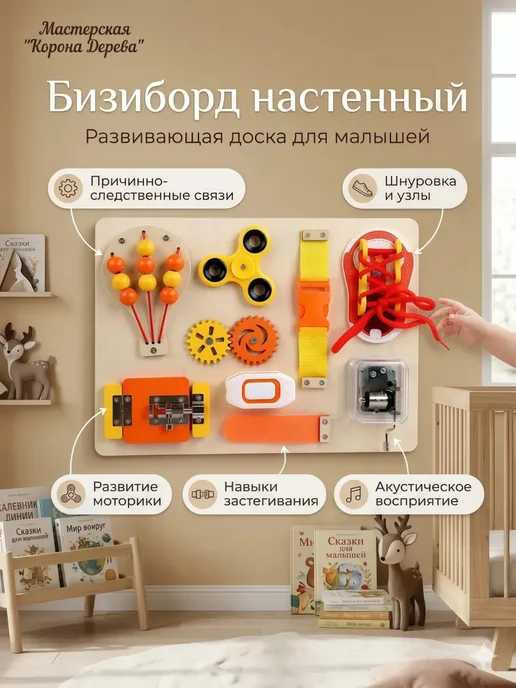 Бизиборд настенный, голубой