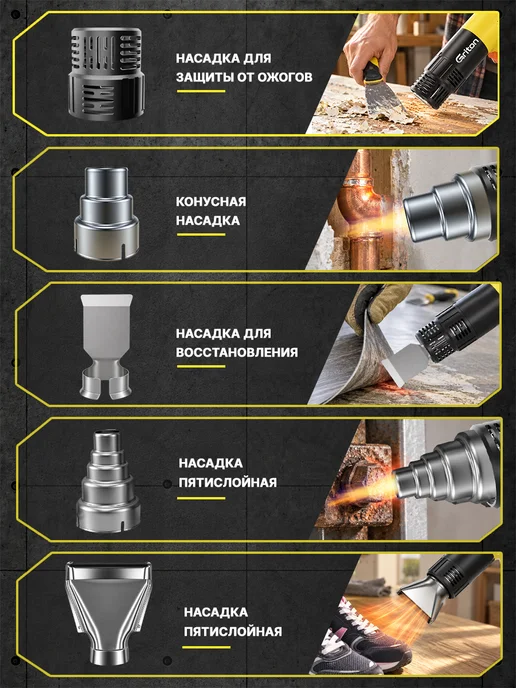 Фен строительный с кейсом дисплеем и насадками 2000Вт, 2000 Вт, фото 5