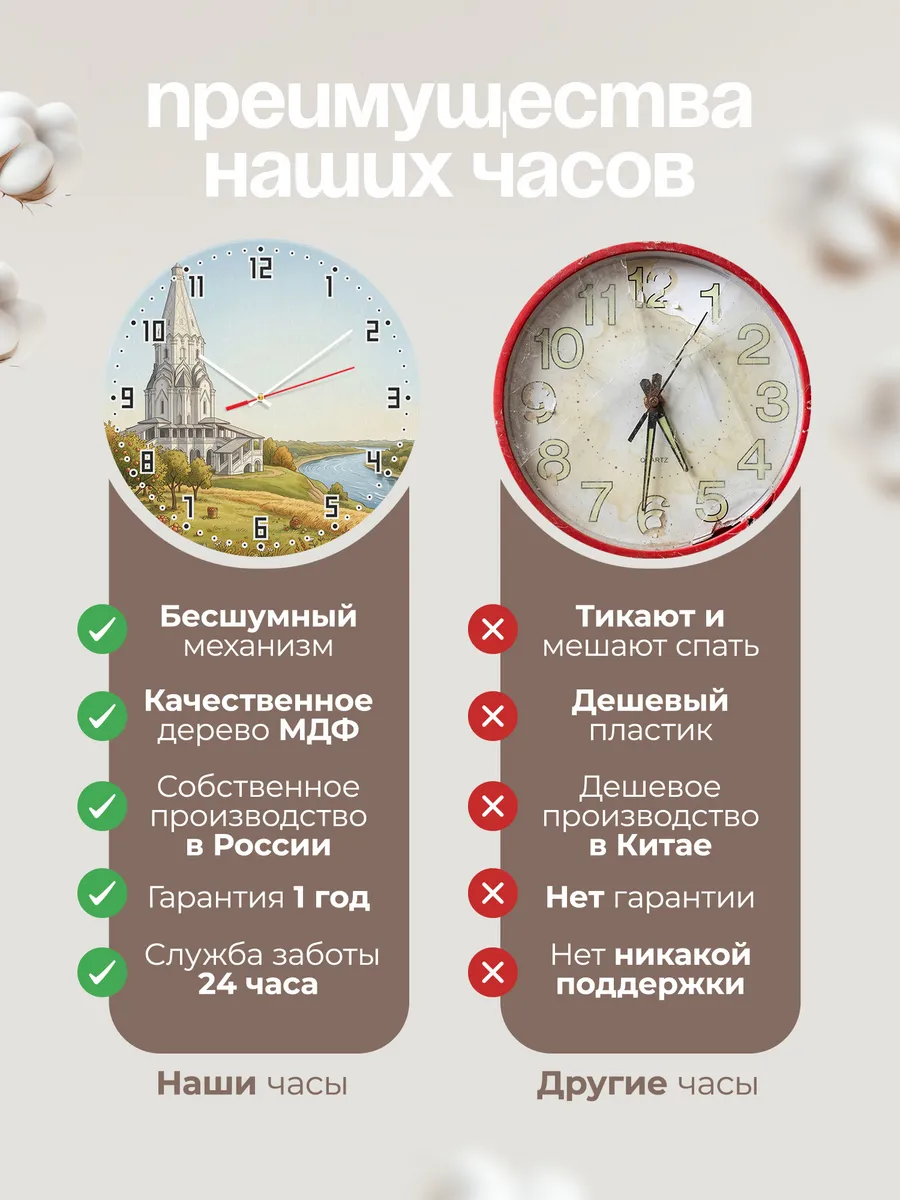 Часы настенные бесшумные Коломенское Вознесение 33 см — фото 10