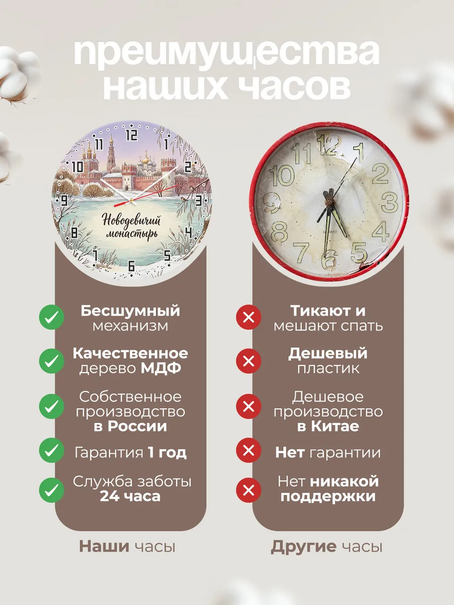 Часы настенные бесшумные Новодевичий акварель 33 см — фото 10